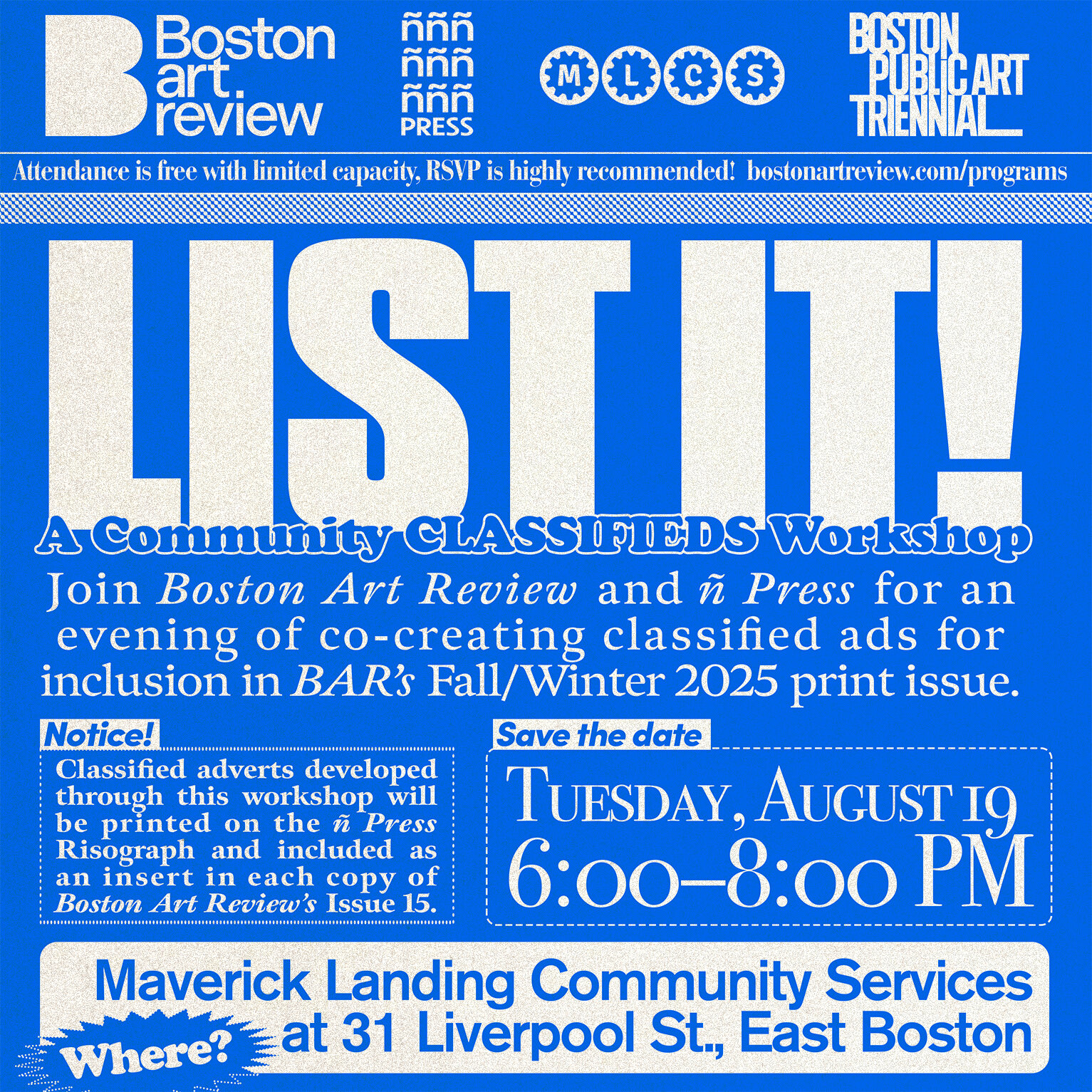 Square public outreach graphic for classifieds submissions